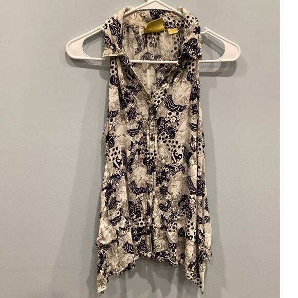 Maeve Womens Sleeveless Shirt Size 4 Blue White 60s Retro Boho Tesni Swing Tank - Picture 1 of 8